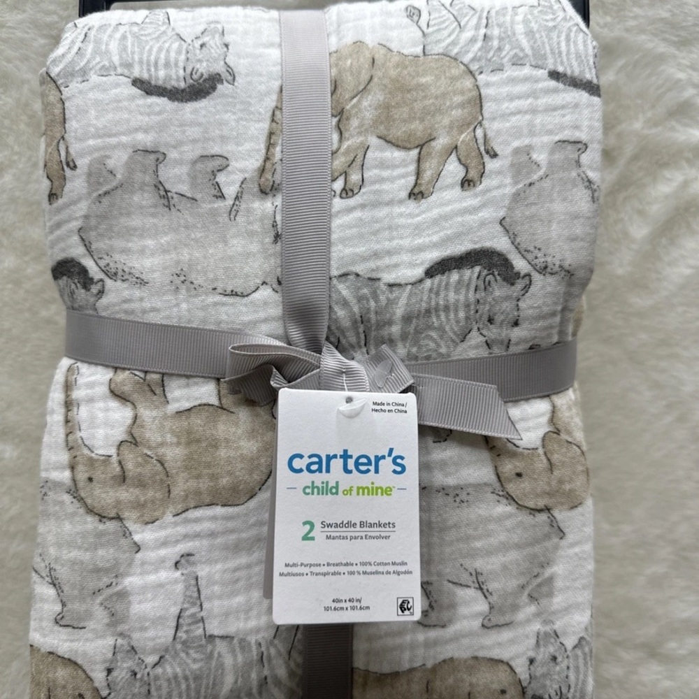 Carter’s 2 swaddle blankets, Safari animal print